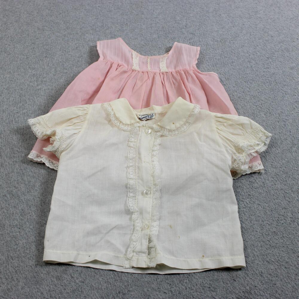 Vintage Bryan Outfit Baby Pink Lace Dress Shirt White Top Retro 40s 50s 60s READ